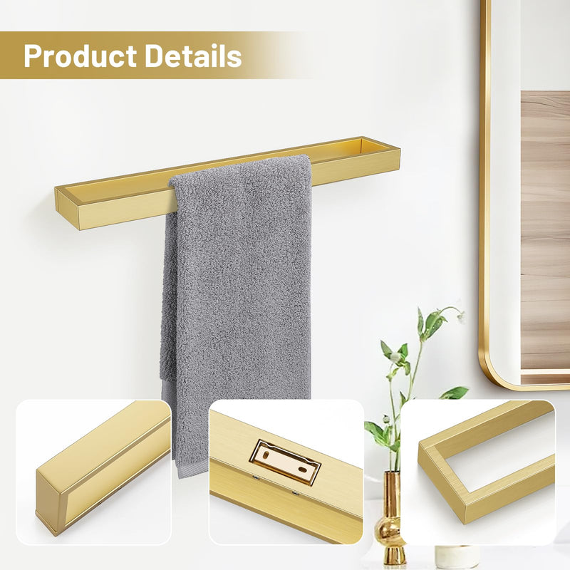 Single Towel Bar Towel Holder Bathroom Hardware Accessories,Stainless Steel Wall-Mounted Towel Rack Towel Rail,16 Inches Brushed Gold 16-Inch