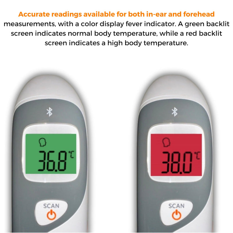 MOBI Connect Ear and Forehead Thermometer with Fever Indicating Light, Infant and Adult Mode, Smart App Integration, Batteries and Carrying Case Included