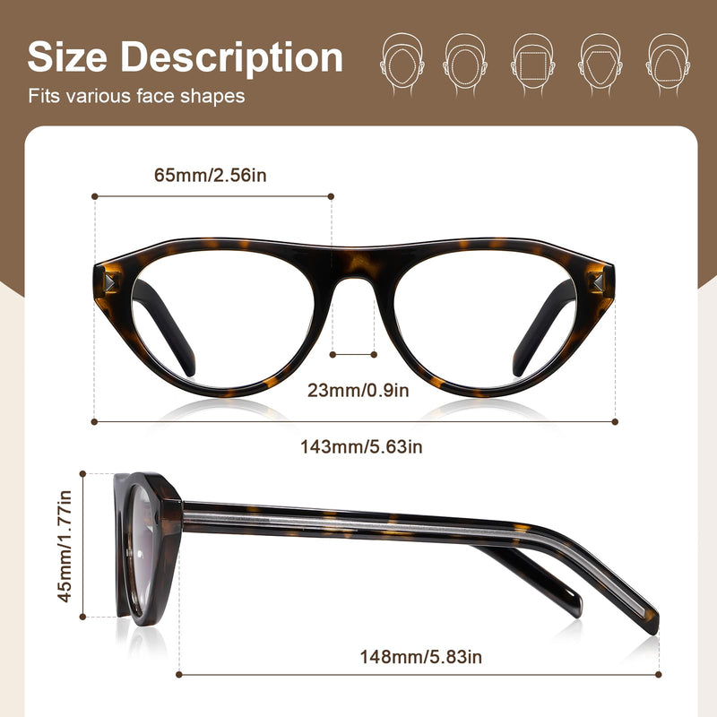 Oval Blue Light Blocking Glasses for Women Retro Cat Eye 90s Glasses Computer TV Eyeglasses Anti Eyestrain Tortoise clear