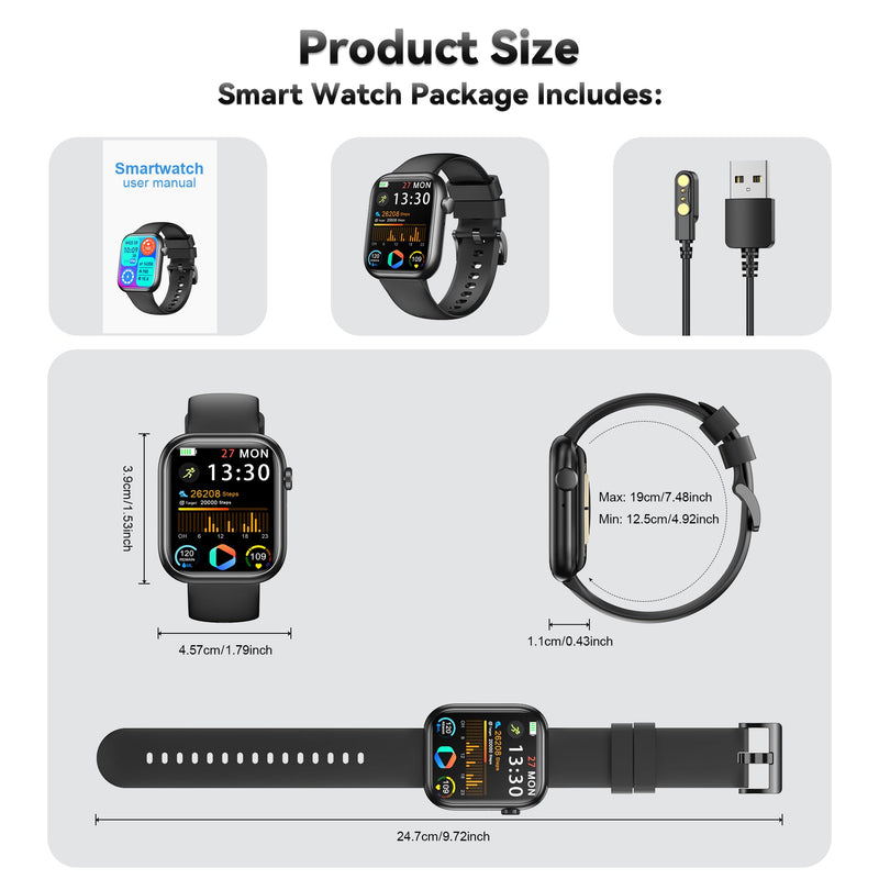 Smart Watch for Men Women(Answer/Make Call), 1.83" Fitness Watch with Heart Rate/Blood Pressure/Blood Oxygen, Pedometer, Sleep Tracker,120+ Sport Modes, IP68 Waterproof Fitness Tracker for Android iOS Black