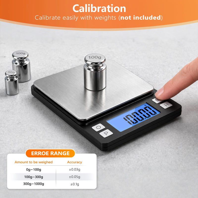 BOMATA 0.01g High Precision Jewelry Scale, 1000g Digital Gram Scale with Hold, Tare & Counting Function, Small & Portable Design for Gold, Bullion, Coins, Gemstones & Crafts, Black