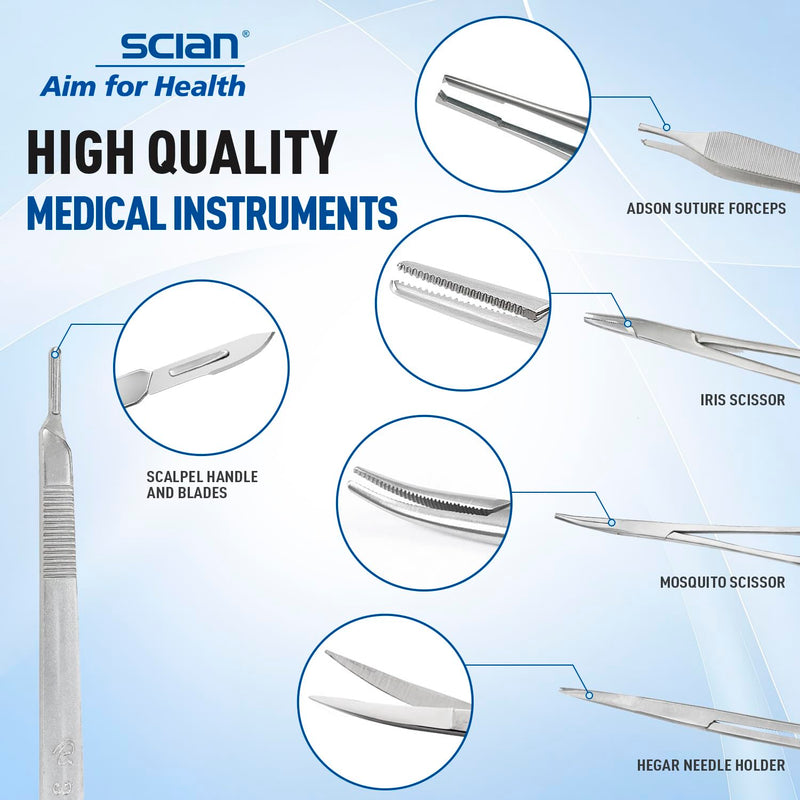 Scian Advanced Practice Kit for Medical Students (36 Pcs) Complete Suture Kit Includes Variety of Suture Threads, Unique Arch-Shaped Pad, Suture Pad with 14 Pre-Cut Wounds (Education Only)