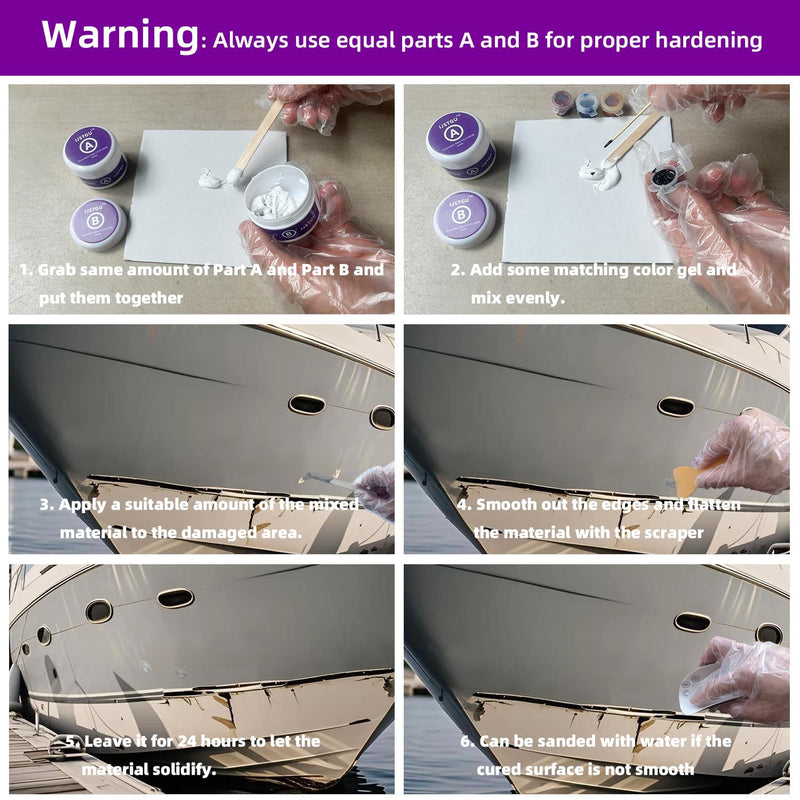 Fiberglass Boat Repair Kit, Fiberglass Repair Kit Fix Holes Chips Pit Cracks,Marine Fiberglass Repair Kit for Boats (Color Match),Epoxy Filler for Boats,Gel Coat Repair Kit for Boats