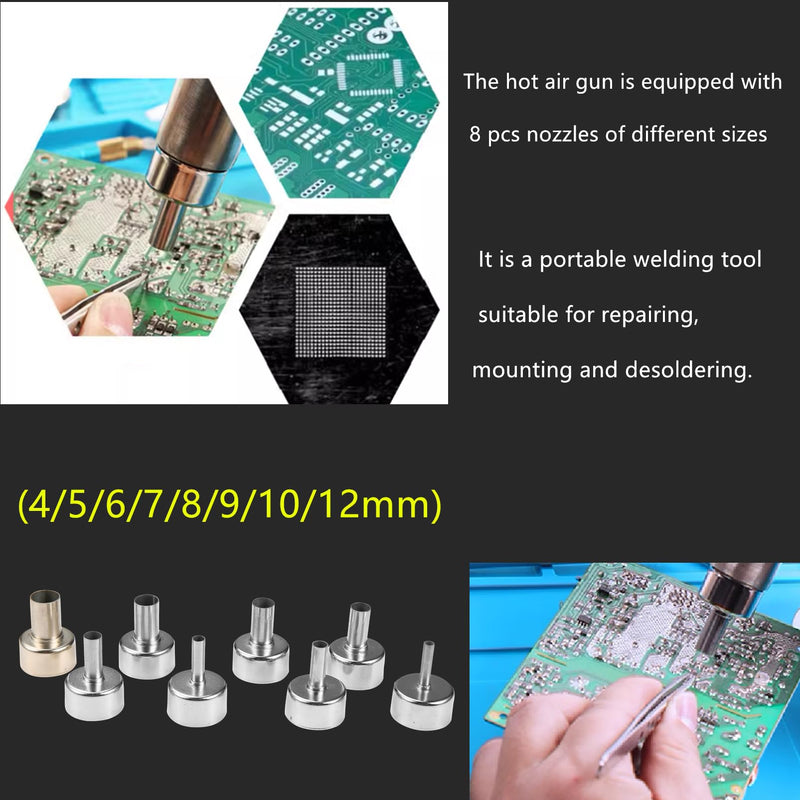 Hot Air Rework Station, 8018 Portable SMD Solder Station Heat Gun Digital Temperature Display with Nozzles Tweezers, °C/°F Conversion
