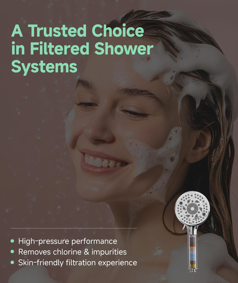 SunCleanse Filtered Shower Head with Handheld, 9-Spray Setting Detachable Showerhead with Filters, Shower Head for Hard Water - Filtered Chlorine, Improve Skin and Hair Texture, Chrome 9 Mode(With Filter)