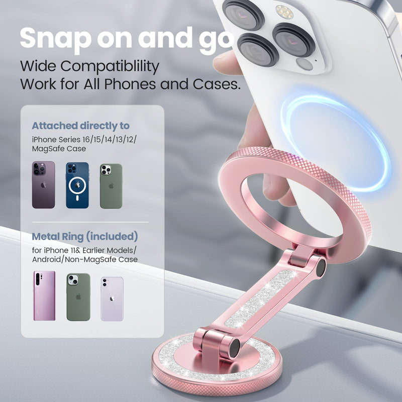 Pikabo Phone Holders for Your Car, Glitter Pink | Dashboard Windshield Car Phone Holder Hands Free Phone Mount for Car Compatible with iPhone MagSafe Accessories