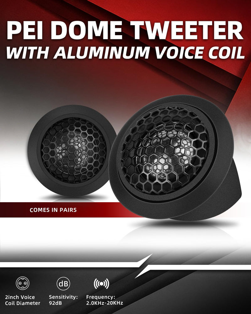 1 Inch Car Tweeters 300W Peak, Silk Dome Tweeter Speakers for Car Audio, 4 Ohm High Frequency Tweeters with Crossover, Surface/Flush Mount, Car Tweeters Pair for Clear Crisp Sound