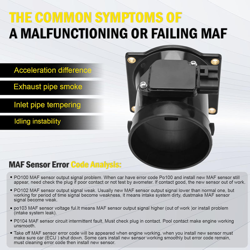 Mass Air Flow Meter MAF Sensor for Ford Expedition F150 F250 F350 F450 F53 F550 Lobo Taurus 1999-2004 Lincoln Blackwood Navigator 1999-2003,Replaces F81F12B579BA XL3F12B579BA AFLS174 AFH8006