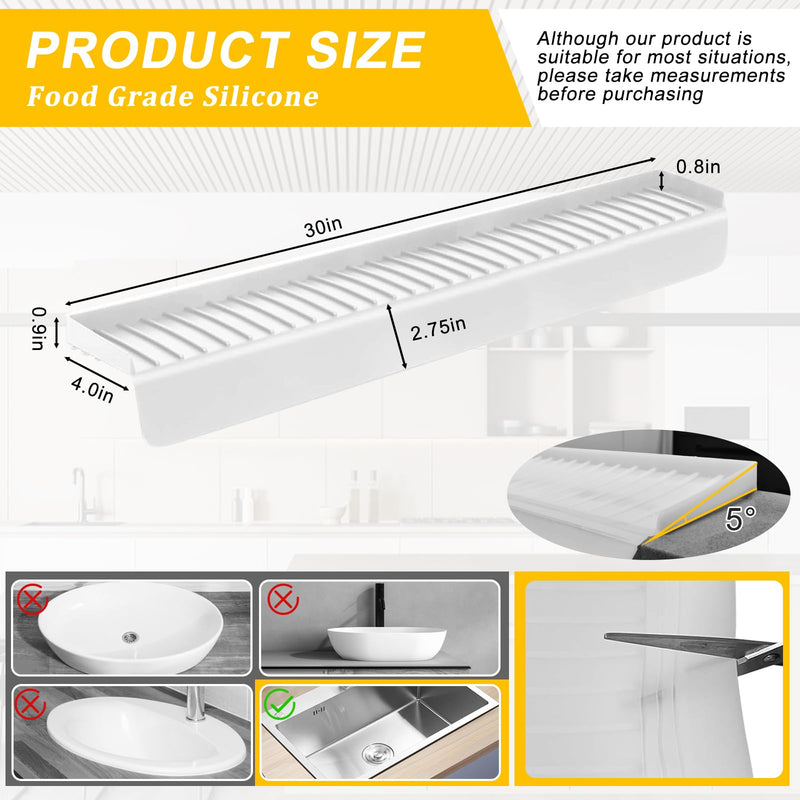 Silicone Sink Edge Protectors - Multifunction Accessories, Splash Guard & Draining Mat for Kitchen, Bathroom Sink, Steel, Granite, Quartz Countertops (Transparent, 4 * 30in) Transparent