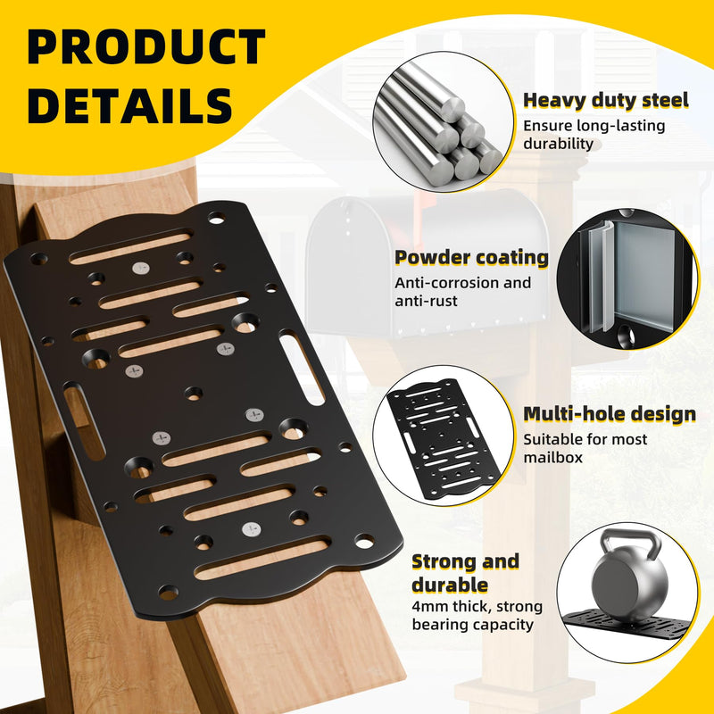 Metal Mailbox Mounting Bracket,Post Mount Mailboxes Board,Mailbox Bracket for Wood or Hollow Posts,Mailbox Mounting Plate Compatible with Most Sizes of Post Mount Mailboxes Black