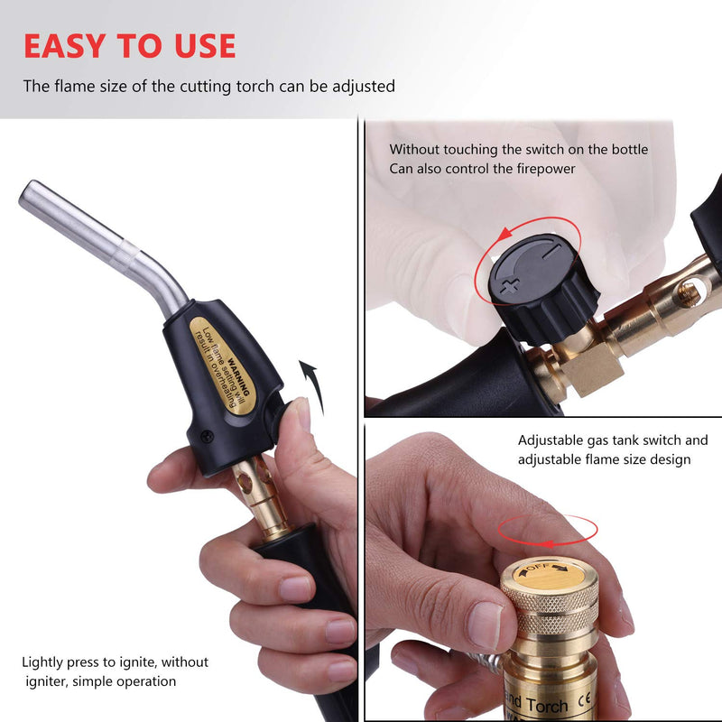 Propane Torch Hand Hose, Mapp Gas Torch,Welding Torch,Hose Length 1.5M/60"Maximum Operating Temperature 1900℃/3600℉-with Hook (Quick ignition with valve Style) Quick ignition with valve Style