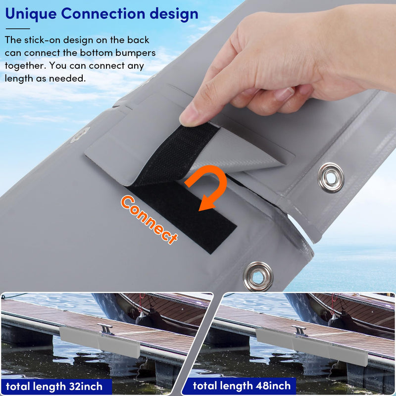 Dock Bumper,Dock Bumper Guard with Screws,Boat Dock Bumper for Boat Dock Vertical Pole Post or Corner Dock,PVC Piling Bumper-Post Bumper for Horizontal Deck or Pier Fenders Grey 2Pack Total 32IN