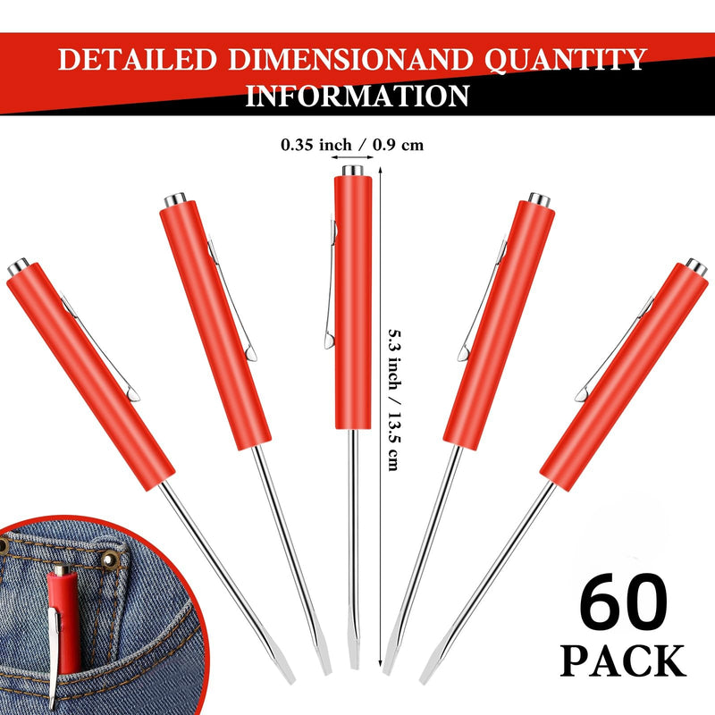 60 Pcs Pocket Screwdriver Mini Tops and Pocket Screwdriver with Magnet Pocket Screwdriver for Mechanical Electrician Technician Repair Tool (Red) 60 Red