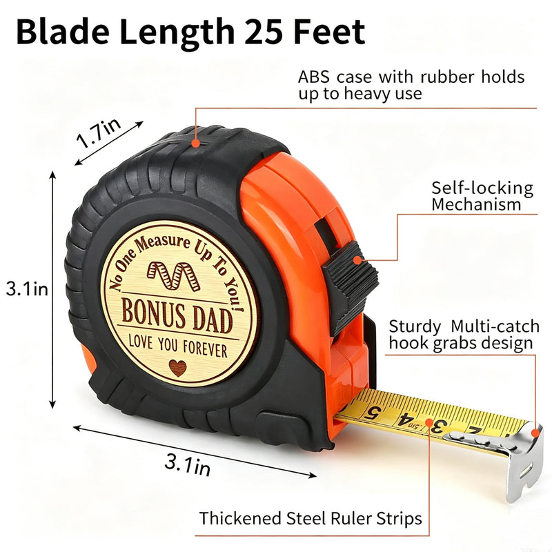 Stepdad Bonus Dad Gifts for Fathers Day Tape Measure 25 FT, Birthday Gift for Step Dad from Son Daughter Wife, Best Bonus Dad Stepdad Stepfather Presents Useful Stuff, Engraved Measure Tape Tools