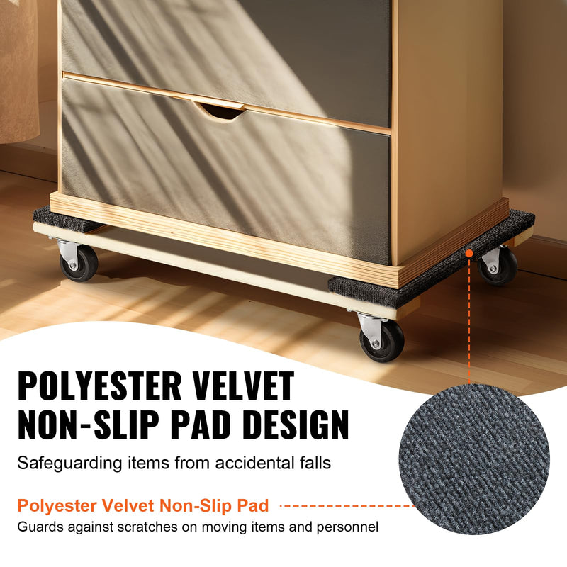 VEVOR Hardwood Furniture Moving Dolly, 30 in. x 18 in. 4 x 3 PP Swivel Casters, Heavy Duty Wooden Mover Dollies, Moving Cart with Wheels for Heavy Furniture, 1000 lbs. Capacity, 1 Pack 30in x 18in-1 Pack