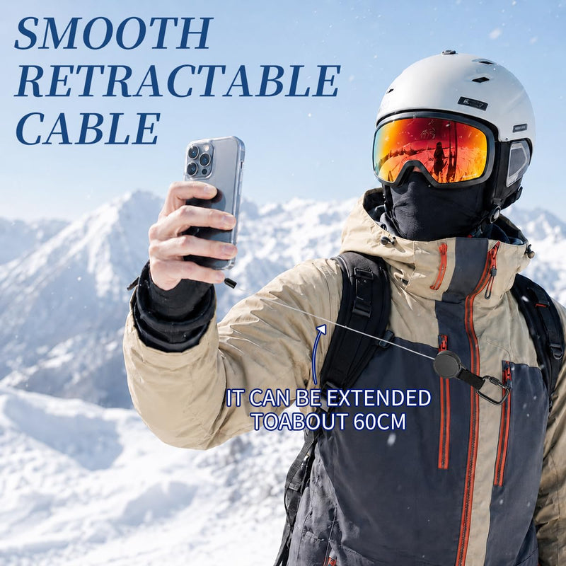 Retractable Phone Tether Anti Theft: Phone Lanyard for Skiing, Hiking, Outdoor Travel, Anti Pickpocket Phone Strap with Locking Carabiner & Universal Anchor(2PCS) Black Black-2pack