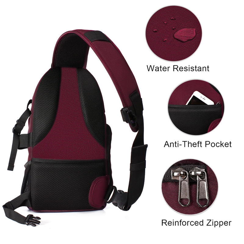 MOSISO Camera Sling Bag, DSLR/SLR/Mirrorless Camera Case Camera Backpack | Shockproof Photography Bag with Tripod Holder&Removable Modular Inserts Compatible with Canon/Nikon/Sony/Fuji, Wine Red