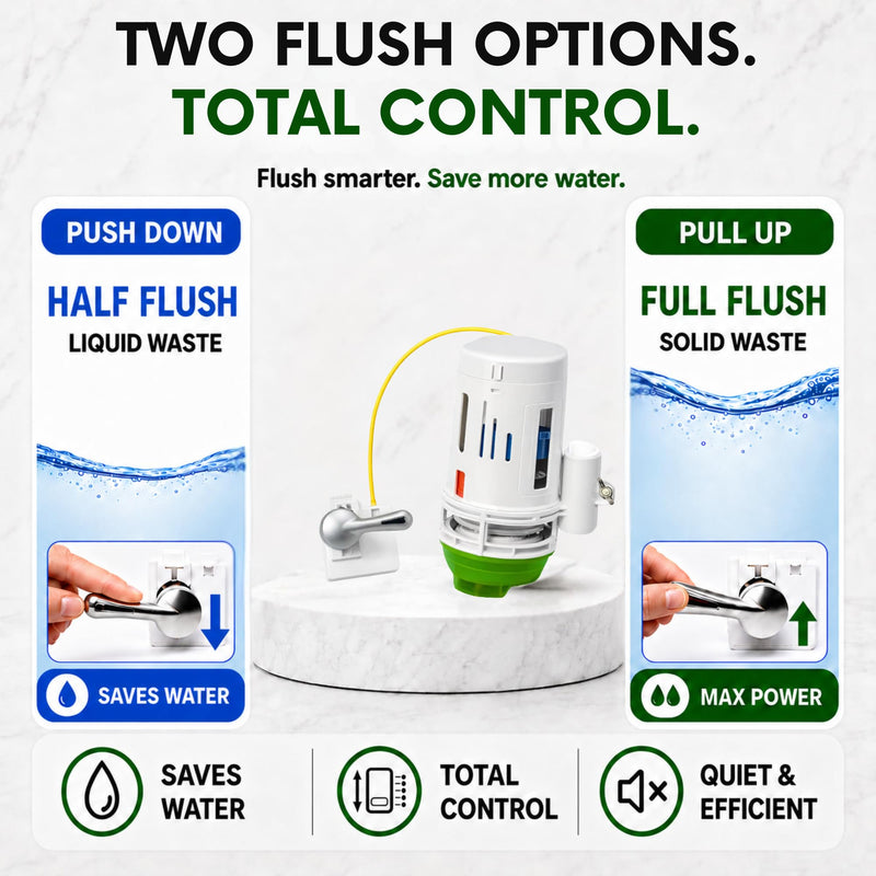 FLUSH -N-SAV 2 - Inch Dual Flush Quick Connect Valve Conversion Kit W/Handle & Overflow Water Conserver, Eliminates The Use Of Leaky Flapper & Chain, Includes 2 Flushing Options. Standard Handle