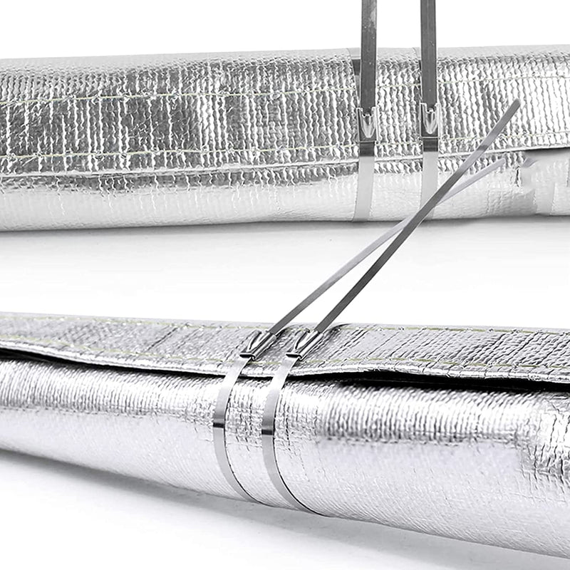 Aluminized Heat Shield Fuel Line Sleeve - 2.2" I.D. x 3.3FT with 10 Stainless Steel Cable Ties - Silver Aluminized 2.2"ID*3.3FT