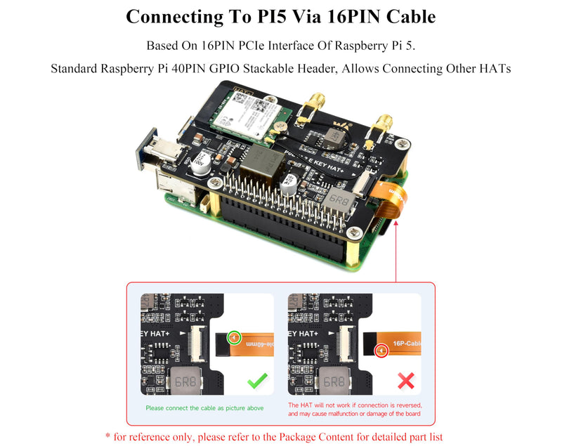 Pi5 PCIe to M.2 E Key Adapter with PoE Function Compatible with Raspberry Pi 5, Support 2230 Size NGFF (M.2 E Key) Wireless NIC-AX210/AX200/BE200/RTL8822CE and Gen2 and Gen3 Modes, HAT+ Standard