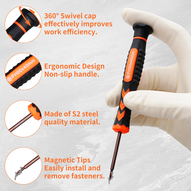 HengTianMei 18-Piece S2 Precision Screwdriver Set with Case- Torx, Phillips, Flat Head, Triangle, Hex, Micro Magnetic Screwdriver Repair Tool Kit for Computer, Phone, PC, Laptop, Eyeglass, Xbox