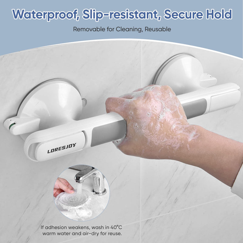 Grab Bars for Bathtubs and Showers with Indicator, Suction Cup Shower Handle, Surface Safety Grip, Strip Locking Latches Removable Bathroom Support, Easy Install Tool-Free Design (1-PCS) 1-PCS
