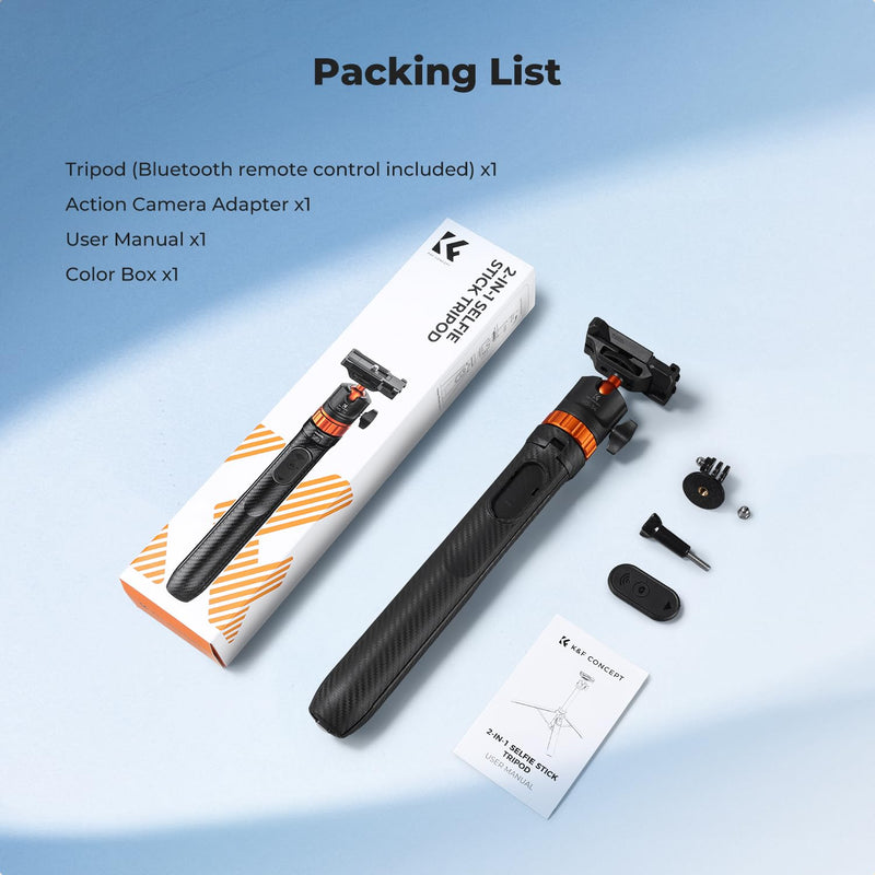 K&F CONCEPT Auto Open 62'' Selfie Stick Tripod with Remote for Vlog | 360° Ball Head Camera Tripod with 2-in-1 Phone Holder, Compatible with DJI Osmo Pocket 3 4 Insta360 Luna Ultra. MS34