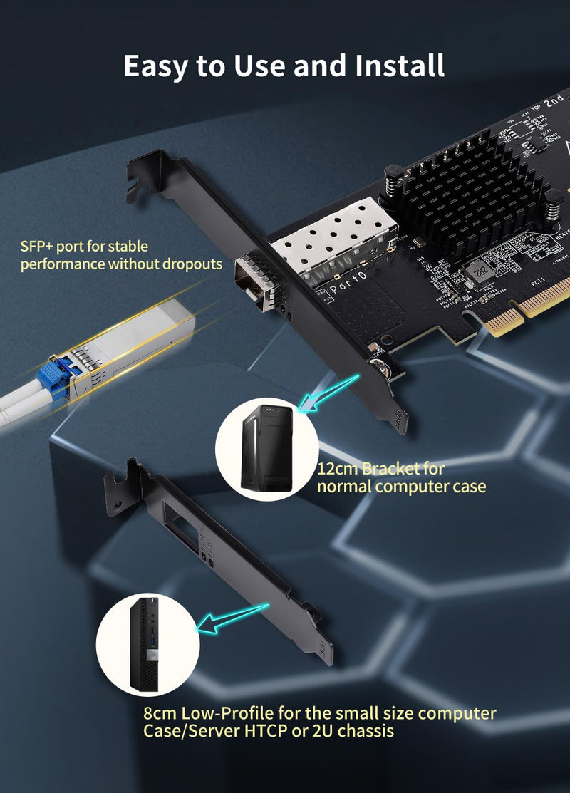 10Gb SFP PCI-e Network Card, Intel 82599(X520-DA1) Controller, 10Gbps Ethernet Adapter, 10Gbe SFP+ Port, 10G NIC Card, Support Windows/Windows Server/VMware X520-DA1