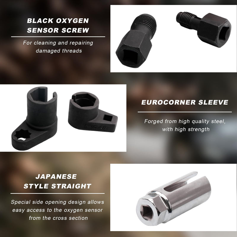 5 PCS Automotive Oxygen Sensor Socket Removal Tool Set, O2 Sensor Wrench and Thread Chaser Set Offset Oxygen Remover, O2 Oxygen Sensor Socket Set Wrench Remover Tool Kit