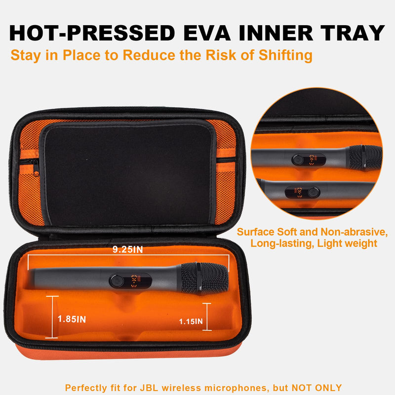 Wireless Microphone Case Compatible with JBL Wireless Two Microphone System, Handheld Dual Mic Travel Bag for Singing or Karaoke for Receivers, Adapters, AA Batteries- Lighting Orange(Box Only)
