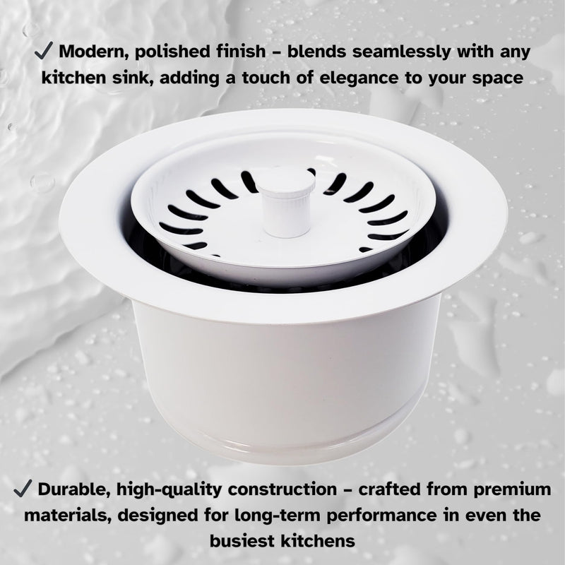 Westbrass D2082S-50 3-1/2" Extra-Deep Collar Kitchen Sink Waste Disposal Flange & Strainer Stopper, Powder Coat White
