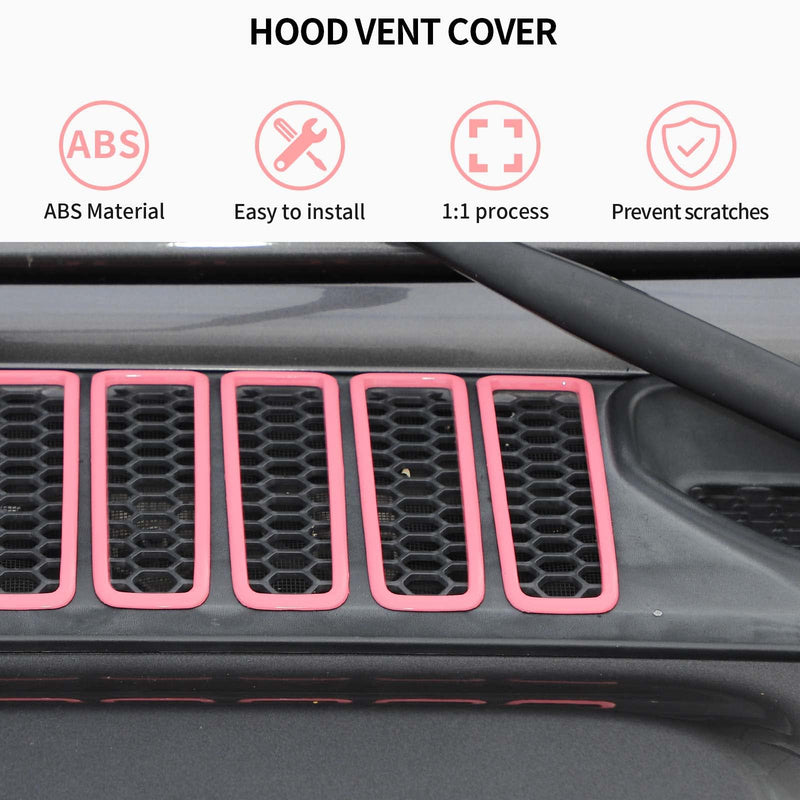 Hood Vent Cover Cowl Panel Vent Cover Trim Fit for 2018-2025 Jeep Wrangler JL JLU & Gladiator JT Exterior Accessories (Pink) Pink