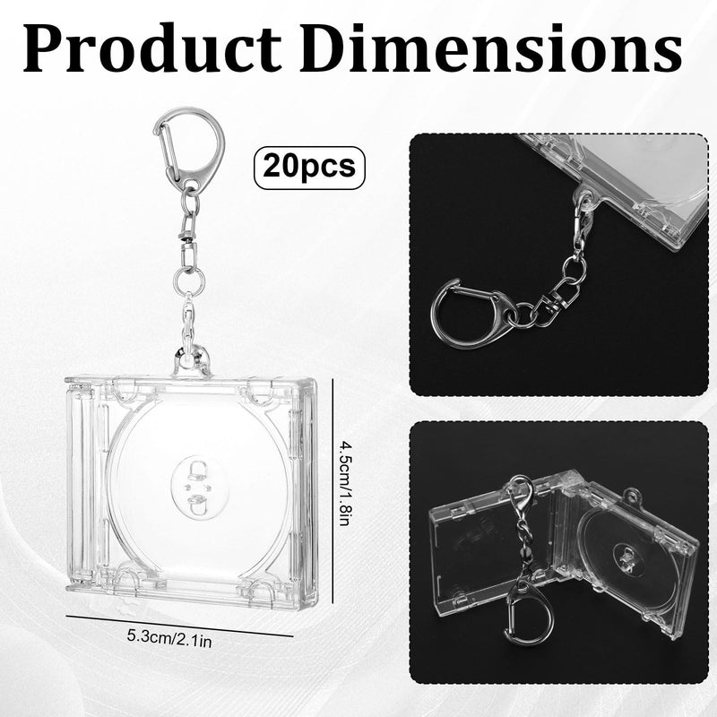 20 Pcs Mini CD Keychain Album Cases – Keychain Case with Lobster Claw Clasp, CD Keychain Bulk Set for Music Lovers, Perfect DIY Backpack Hanging Decor, Gifts