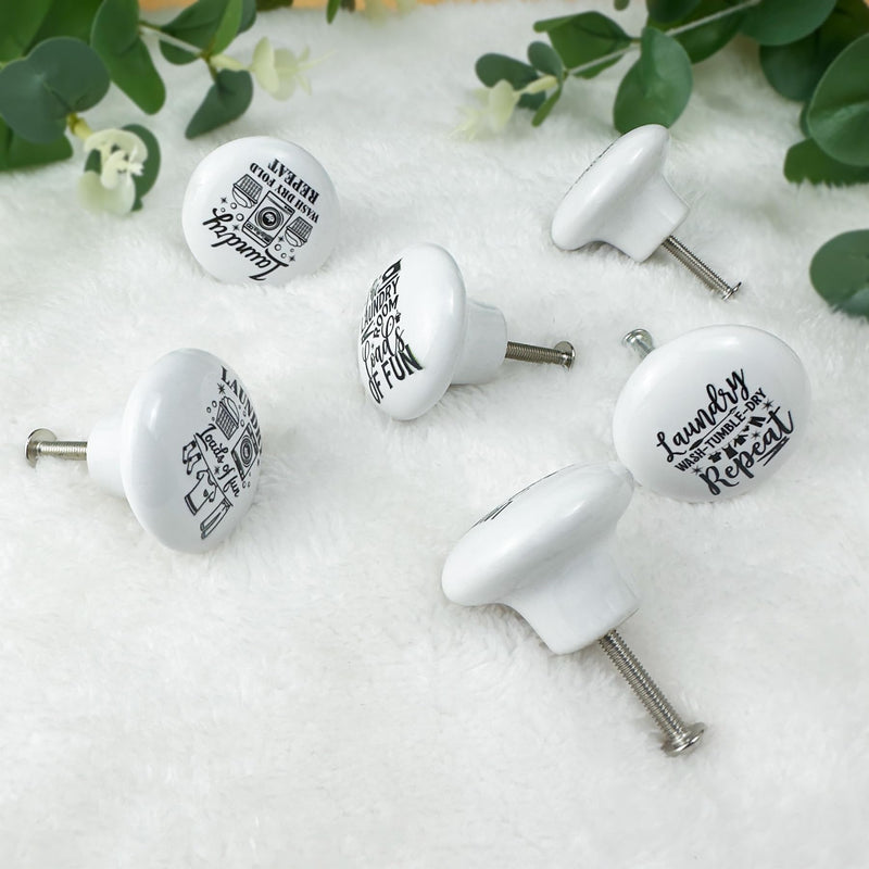 Set of 6 Ceramic Vintage Laundry Room Cabinet Drawer Knobs Black and White Furniture Cabinet Handles or Pulls 1.5 x 1.5 Inche
