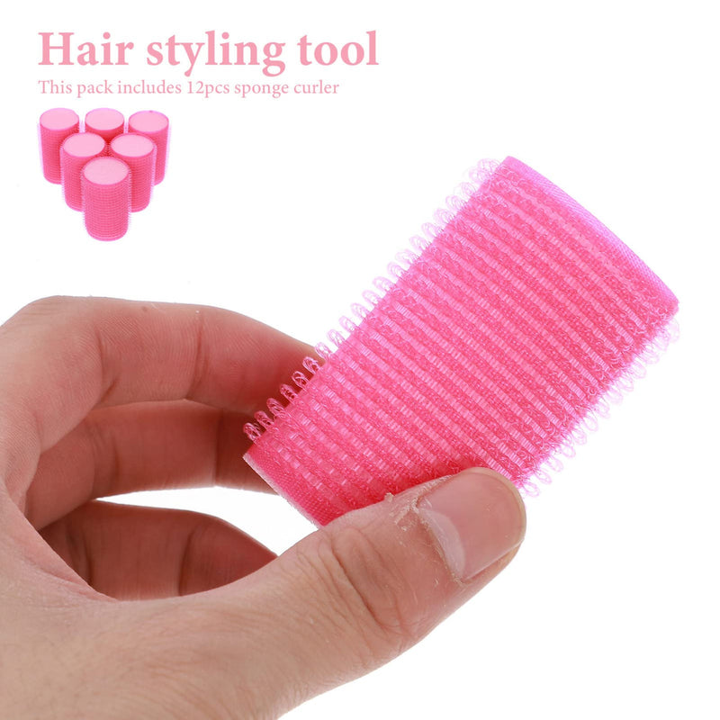 Beaupretty 12pcs Self Grip Hair Rollers Set Sponge Hair Curler Adhesive Hairstyling Roller Professional Hairdressing Tools for Women Home Salon (Rosy） Picture 1