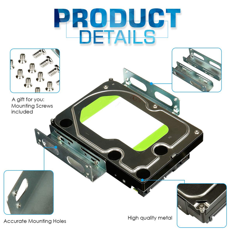 HDD Hard Drive Metal Mounting Bracket Adapter, Convert Any 3.5 in HDD Into One 5.25 in Drive Bay（1x3.5 to 5.25 in） 1x3.5 HDD/SSD to 5.25 Metal