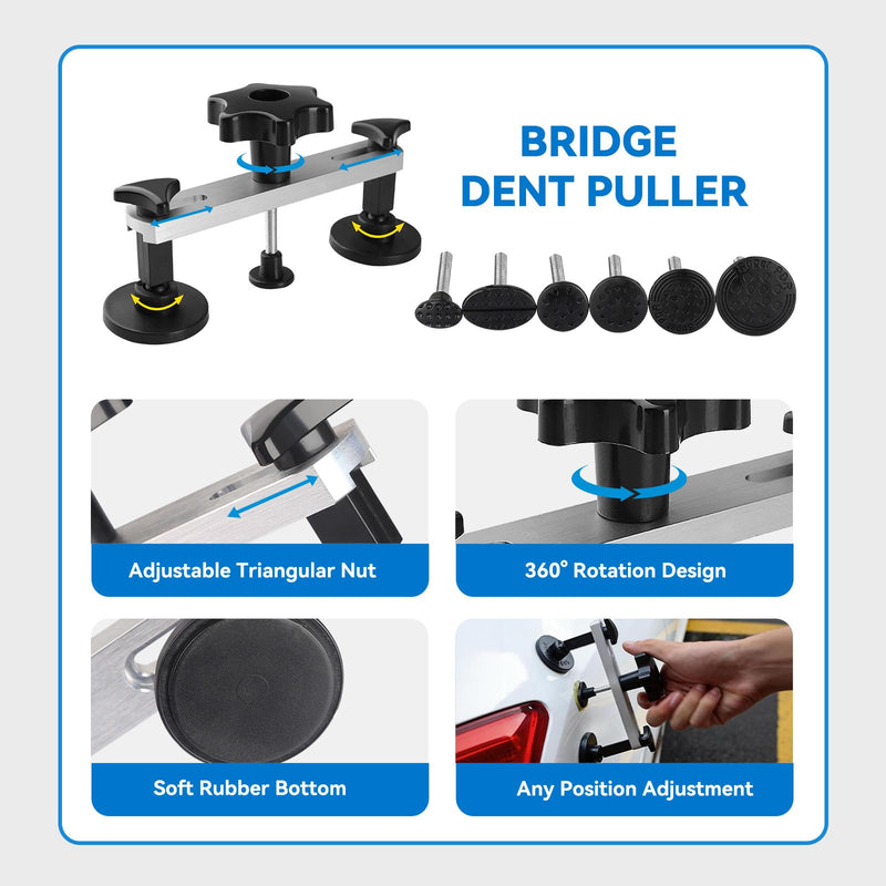 Dent Puller Kit for Car, Paintless Dent Removal Kit with Lightweight Metal Dent Lifter & 2-in-1 T-bar Puller, 100W Hot Glue Gun & High Viscosity Glue Sticks for Auto Body Dent Repair PDR KIT-120PCS