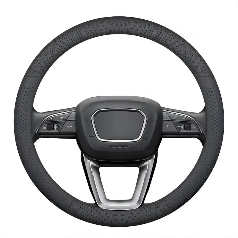 Leather Steering Wheel Cover for Chevy Silverado 1500 2500 3500, 14.5-15 inches Car Steering Wheel Cover with Non-Slip Breathable (Black) Black