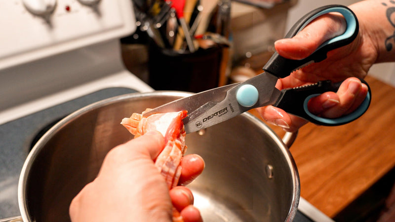 Dexter Russell SGS01B-CP SofGrip (25353) Poultry/Kitchen Shears, Stain-Free, high-Carbon Steel, Non-Slip, Stain-Free, Black/Blue, Soft Rubber Grip Handle, Clam Packaging, NSF Certified‌‌‌‌‍‌