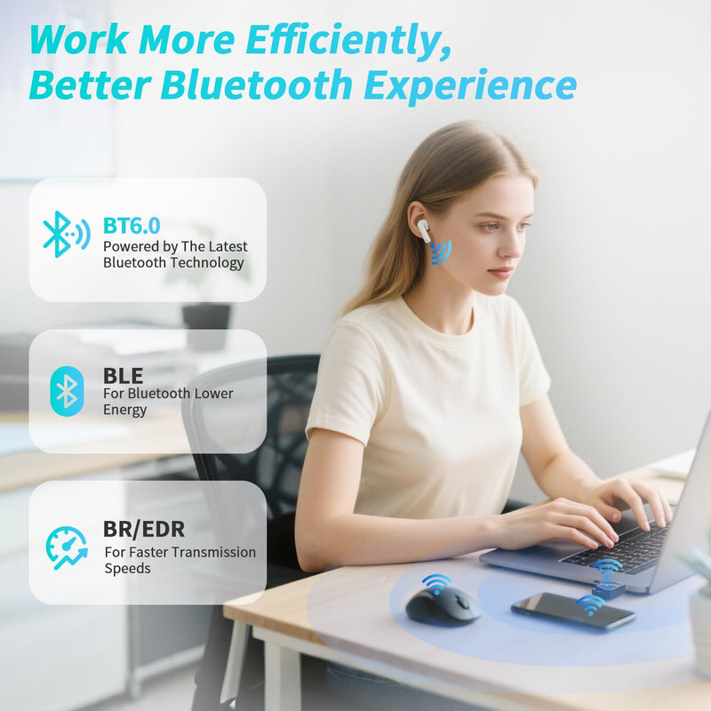 Latest Bluetooth 6.0 Adapter for PC Laptop, Mini Wireless USB Dongle Adaptor for Windows 11/10/8.1 Desktop Computer, Plug & Pair w/Bluetooth Headset Speaker Keyboard Mouse Game Controller