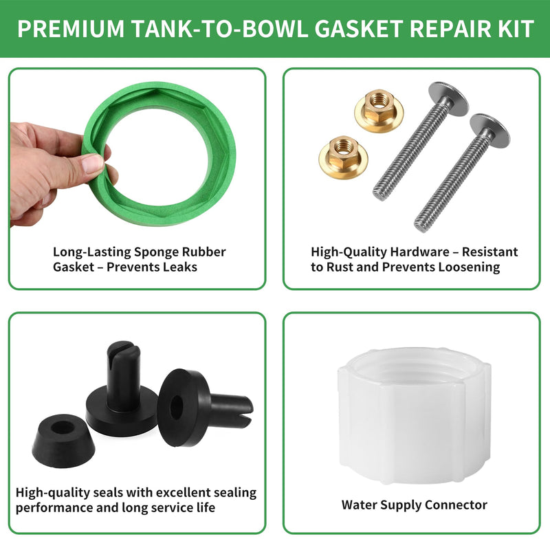 AS738756-0070A Toilet Tank to Bowl Bolts and Gasket Kit, Toilet Tank Repair Kit for American Standard Champion 2-Piece Toilets with 3-Inch Flush Valve, Toilet Bowl Seal and Replacement Parts Without Socket Handle