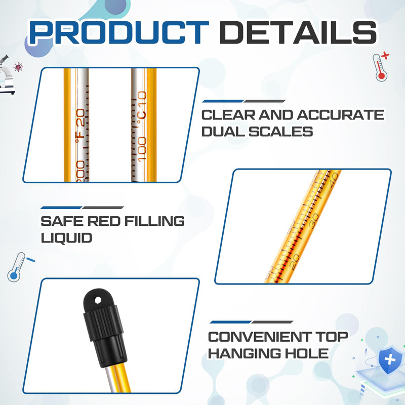 8 Pcs General Purpose Lab Thermometer 12 Inch Laboratory Liquid in Glass Thermometer Total Immersion -20 to 110℃/ 0 to 230℉ Dual Scale for Science University Food and Beverage Processing 8