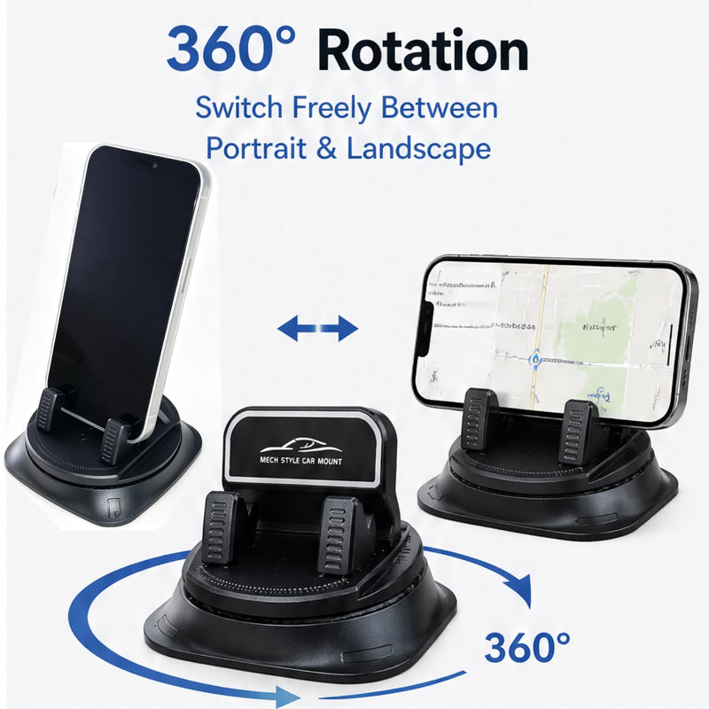 Adhesive Dashboard Car Phone Holder 360 Degree Rotation, Anti-Slip Silicone Base & Spring Clip for Hands-Free Navigation, Compatible with iPhone and Android Phones 4-7 Inches, Black black-with Adhesive Silicone Base