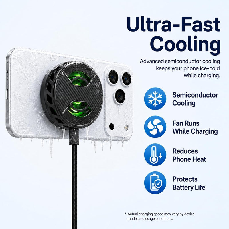 Magnetic Phone Charger with Cooler, Fast Wireless Charger Phone Cooler | RGB LED Black