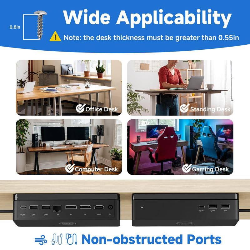 Under Desk and Wall Mount for Dell Universal Dock UD22, Acrylic Docking Station Mount Holder (Black Plate Only)