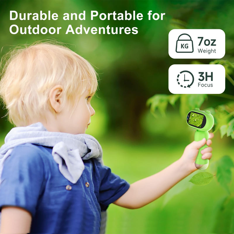 1000X Pocket Microscope for Kids – Railhorn Mini Microscope with 2" LCD Screen, 16MP Camera & 1080P Video, Handheld Magnifier with Light for Coins, Slides & Nature Exploration, STEM Toy for Ages 3-12