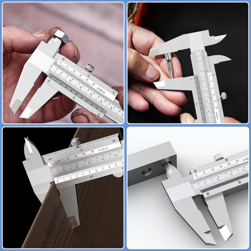 HDLNKAK Vernier Caliper 6 Inch + Stainless Steel Feeler Gauge 32 Blade, 6" Stainless Steel Non Digital Caliper, 0-6Inch/0-150mm，0.02mm/0.001" High Precision Caliper 6inch 0.01inch caliper + feeler gauge