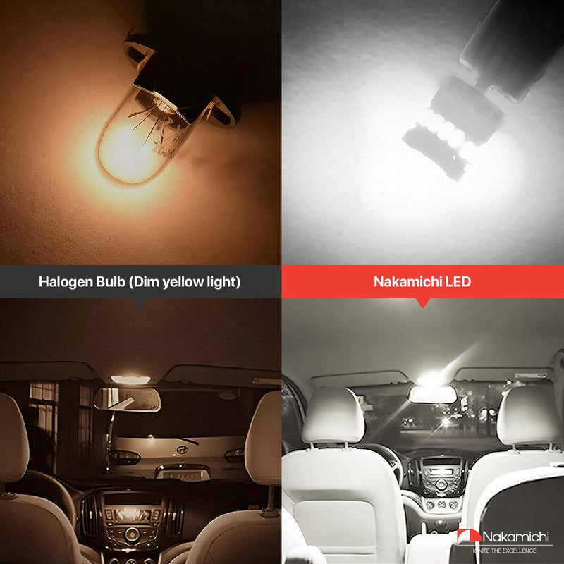 Nakamichi T10 LED Light Bulb 168 2825 194 W5W Wedge 18+1 SMD 3014 Chip LED Replacement Bulbs Error Free for Car Interior Dome Map Door License Courtesy Dash Lights (Xenon White, 19 LEDs, Pack of 2) Xenon White 19-LEDs