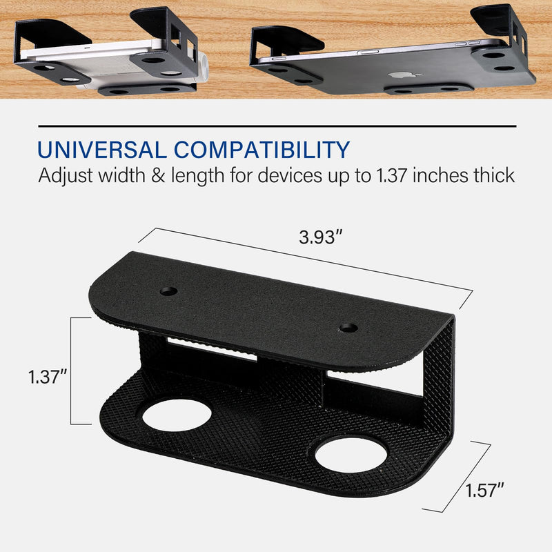 BYMECOST Under Desk Laptop Storage Mount, Metal Under Desk Device Holder, for Devices Up to 1.37" Thick, MacBook, Mini, Keyboard, Router, with Anti-Scratch Silicone (Black) Black 1.37"