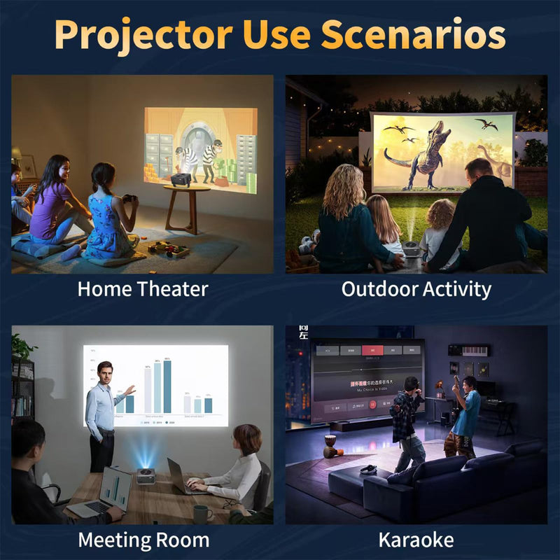 Mini Projector, Portable Projector Upgraded Full HD 1080P Resolution, Smart Movie Projector with WiFi,180° Rotatable Stand, Compatible with iOS/Android/Windows/USB/HDMI